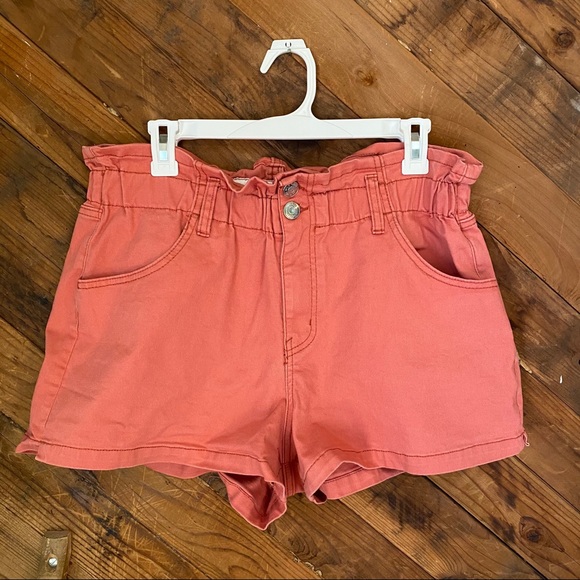 Coral paper bag shorts